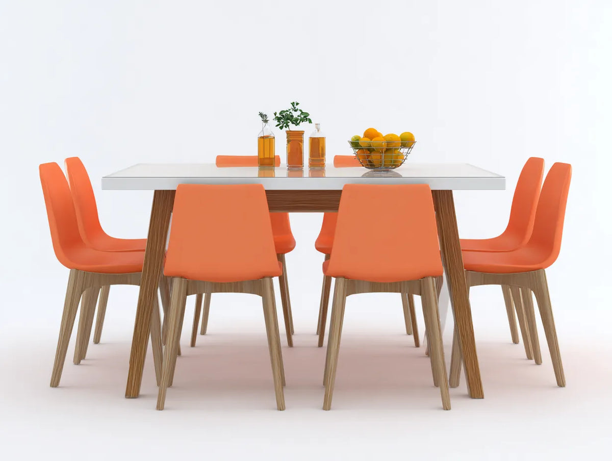 Tisch- und Stuhlset 200×100×75 cm Orange Weiß - rechteckiger Esstisch mit 8 Stühlen