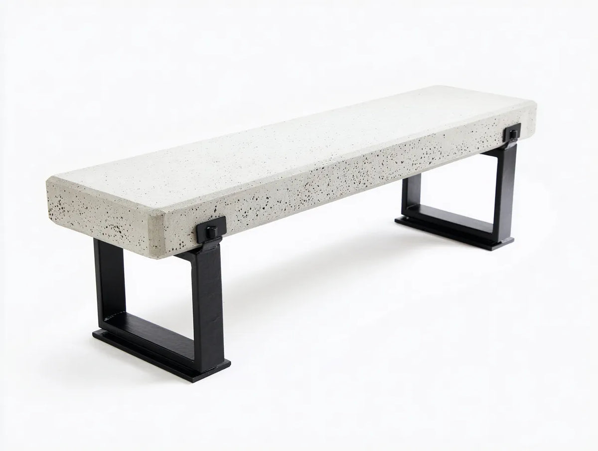 Gartenbank Beton 185×42×45 cm - Grau/Schwarz - geradliniges Industriedesign für den Außenbereich