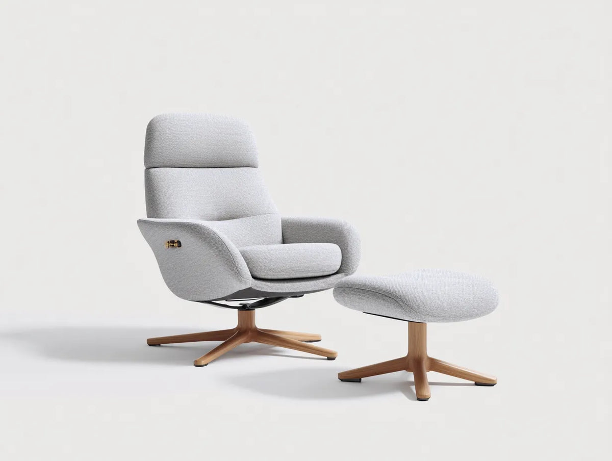 Sessel mit Hocker 82×86×103 cm Stoff Hellgrau/Holz - ergonomisches Design mit Drehgestell