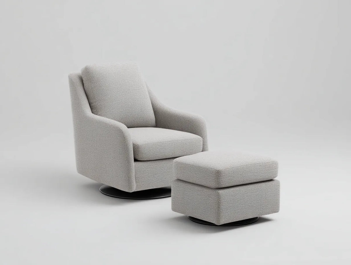 Sessel 86×80×98 cm - Stoff hellgrau - Wohnzimmer drehbarer Relaxsessel mit Fußhocker