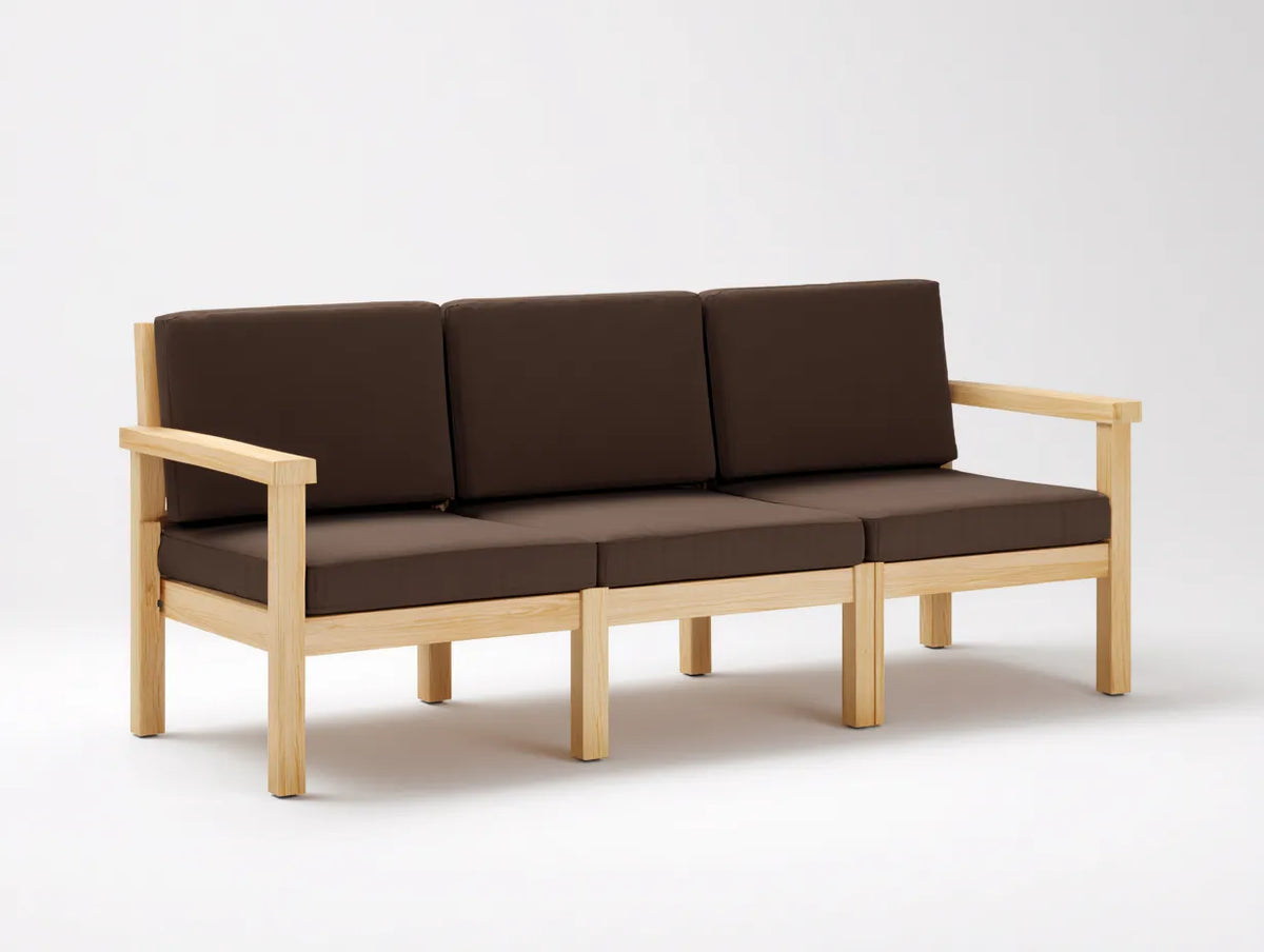 Sofa 220×82×80 cm Holz Braun - modernes 3-Sitzer-Sofa mit offenem Holzrahmen