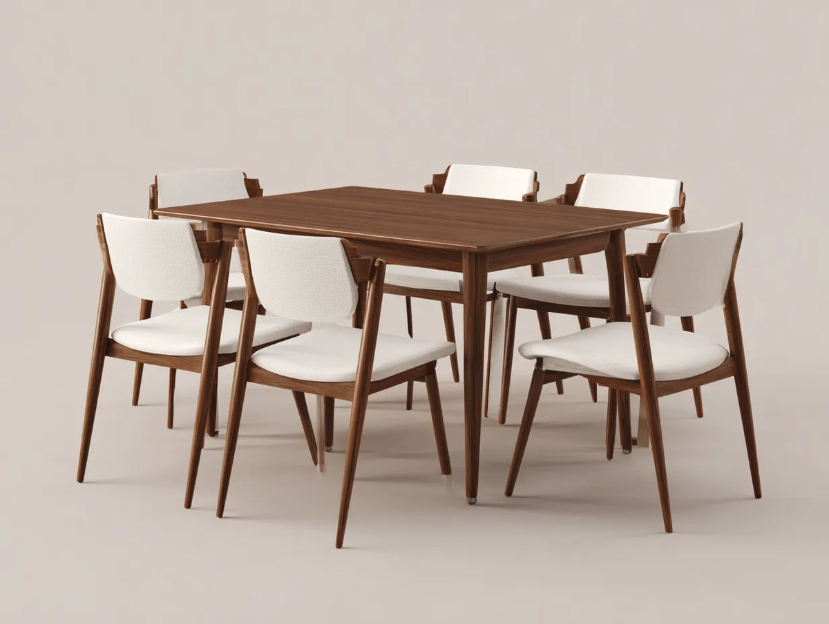 Tisch-Und-Stuhlset Esszimmer Holz 200×100×76 cm - Braun - eleganter Essbereich mit Stoffstühlen