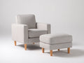 Sessel mit Hocker 80×84×92 cm Stoff Beige/Holz - klassisch modernes Komfortset für Wohnzimmer