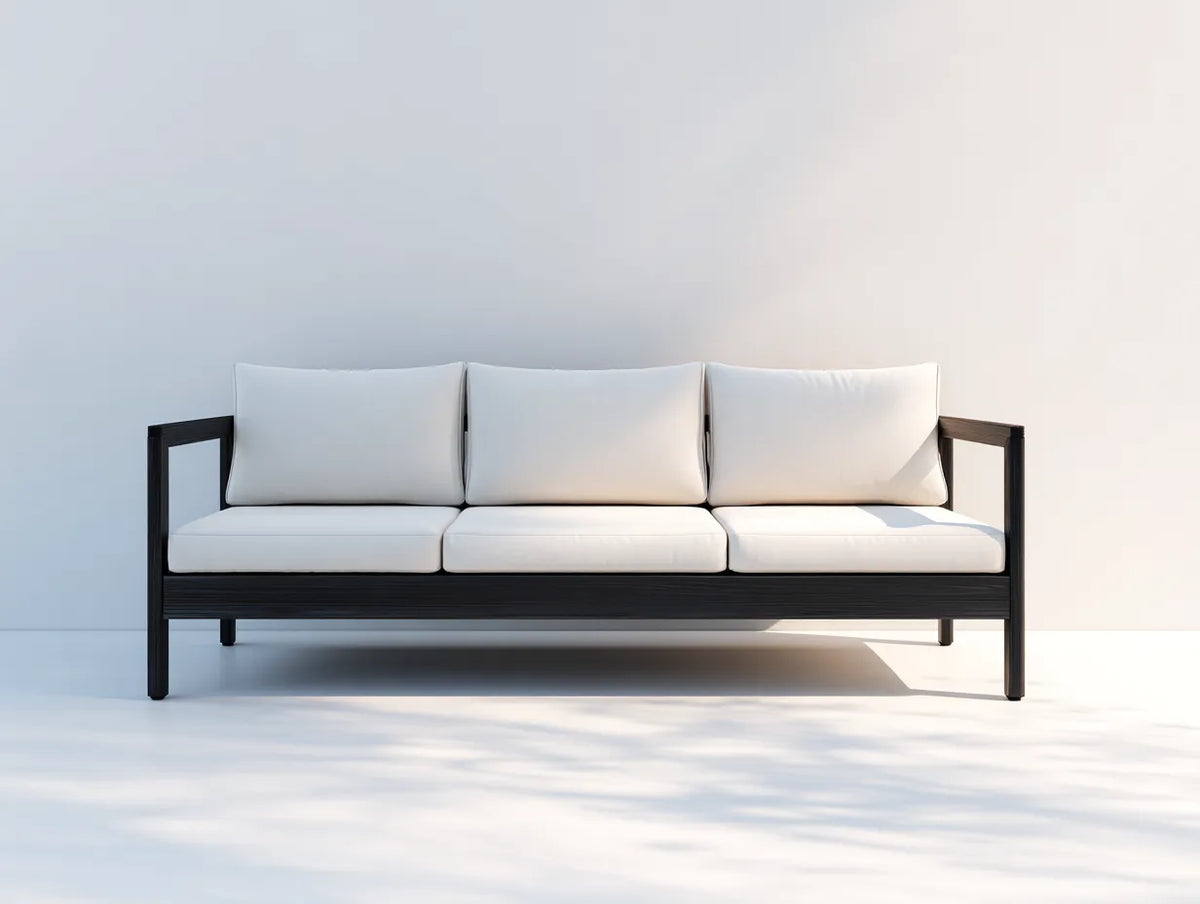 Sofa Wohnzimmer Holzrahmen 220×88×80 cm - weiß schwarz - minimalistisches Design mit Polsterung