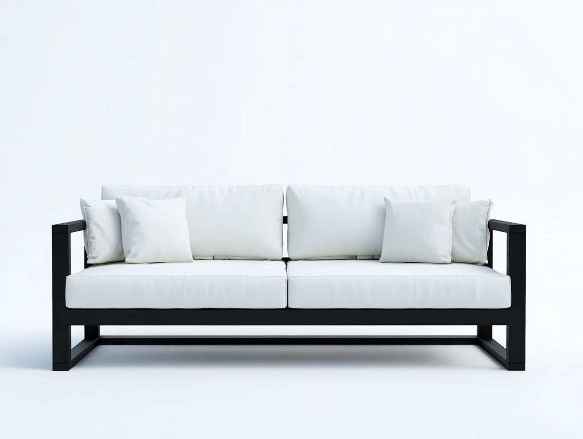 Sofa 218×84×79 cm Metall Weiß/Schwarz - modernes 3-Sitzer-Sofa mit breitem Rahmen