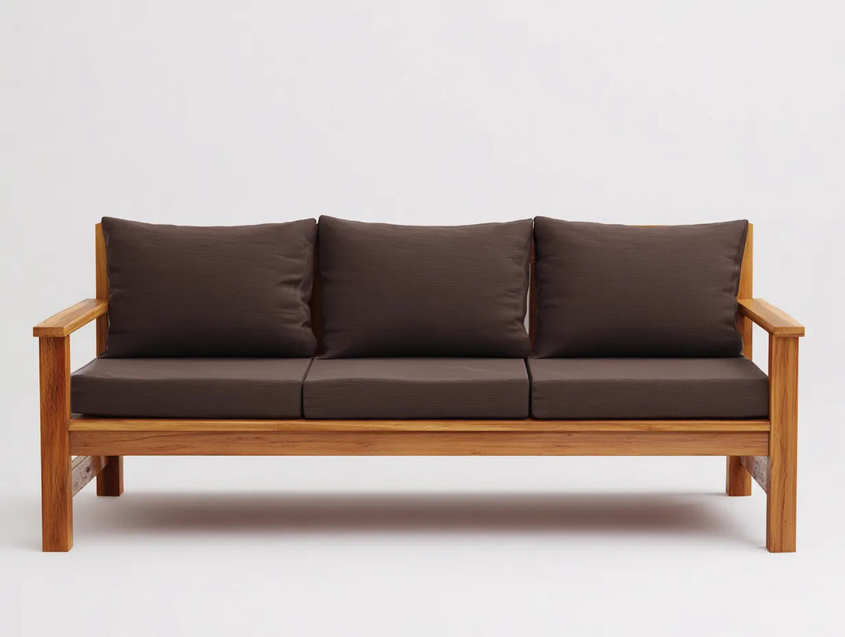 Wohnzimmer-Sofa aus Holz 218×80×85 cm – Braun Dunkelbraun – schlanke Dreisitzerform