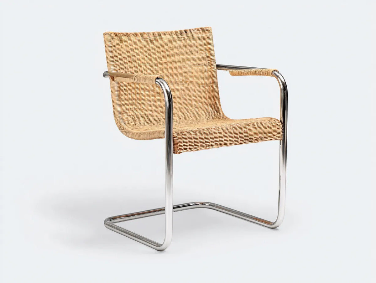 Esszimmerstuhl Geflecht 57×60×84 cm Natur Silber - Freischwinger mit Armlehnen