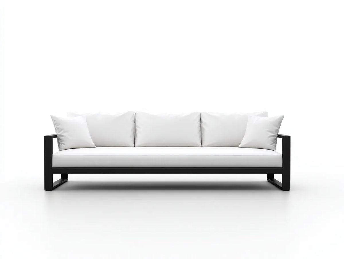 Sofa Wohnzimmer Holzrahmen 230×90×78 cm - weiß schwarz - modernes Sitzmöbel für Wohnbereich