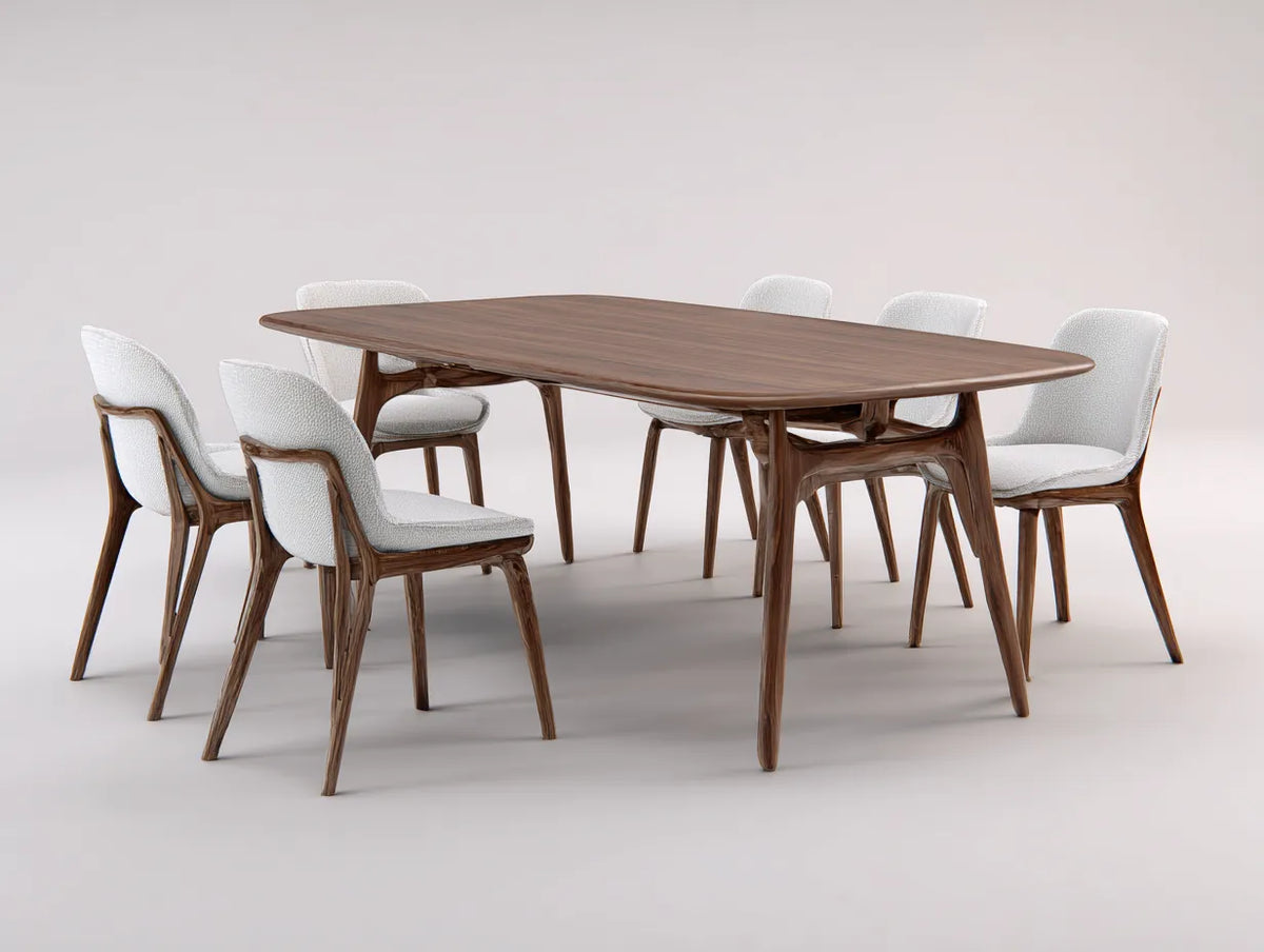 Esszimmer Tisch- und Stuhlset aus Holz 220×170×86 cm – Braun Weiß – großzügige Essgruppe