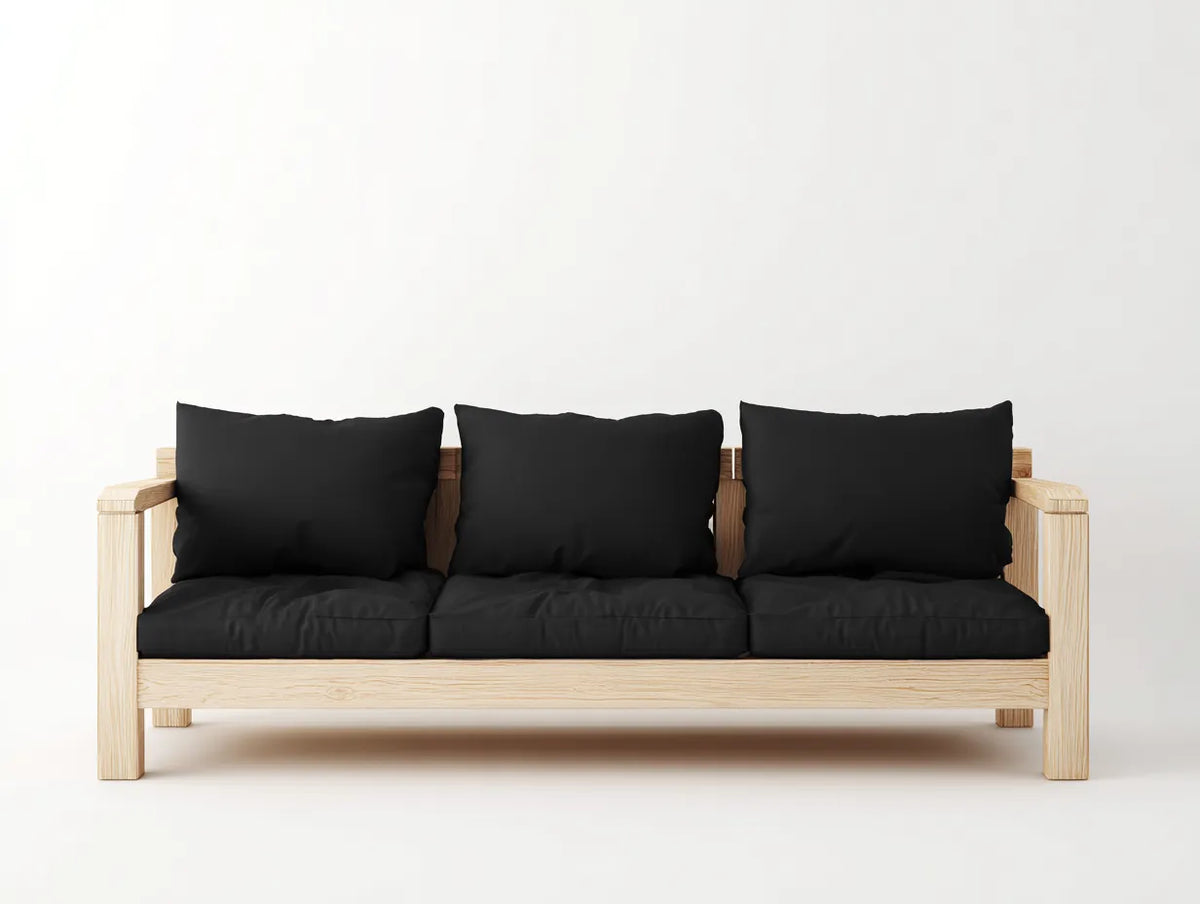 Sofa 215×82×78 cm Holz Schwarz - geradliniges 3-Sitzer-Design für das Wohnzimmer