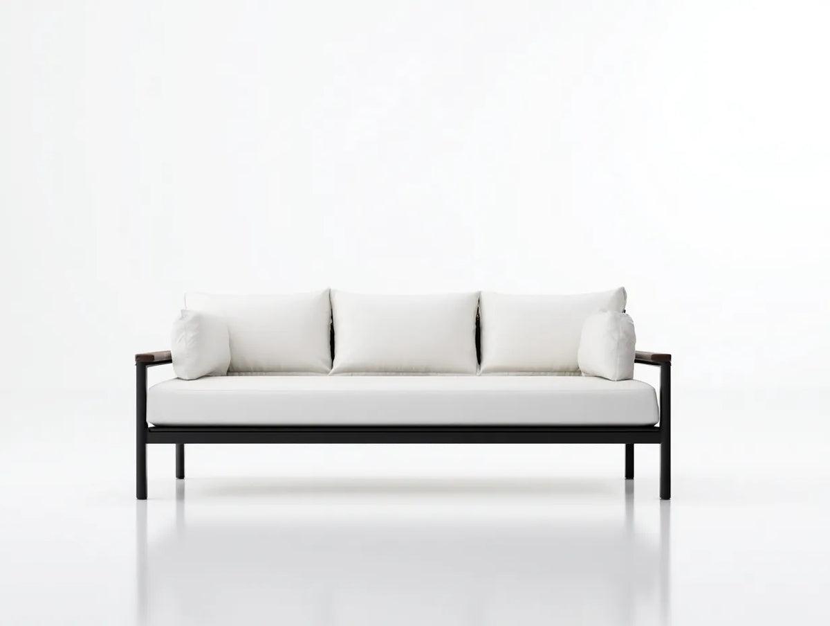 Sofa 205×78×76 cm Metall Weiß/Schwarz - minimalistisches 3-Sitzer-Design für Wohnzimmer