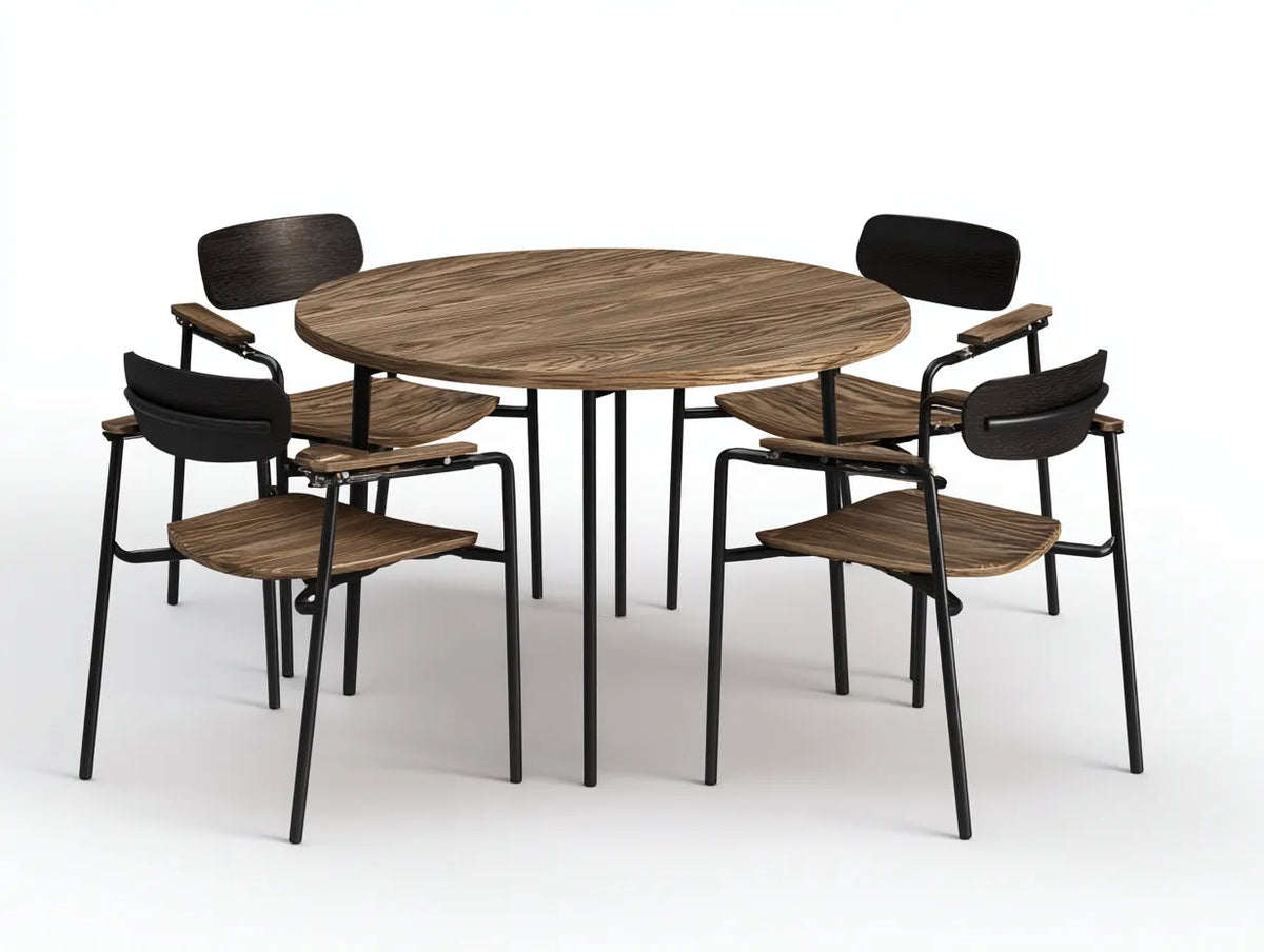 Tisch- und Stuhlset 130×130×75 cm Braun Schwarz - runder Esstisch mit 6 Stühlen