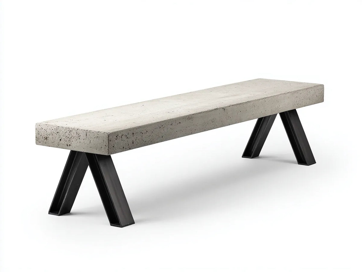 Gartenbank Beton 190×44×46 cm - Grau/Schwarz - markante Metallrahmen für den Außenbereich