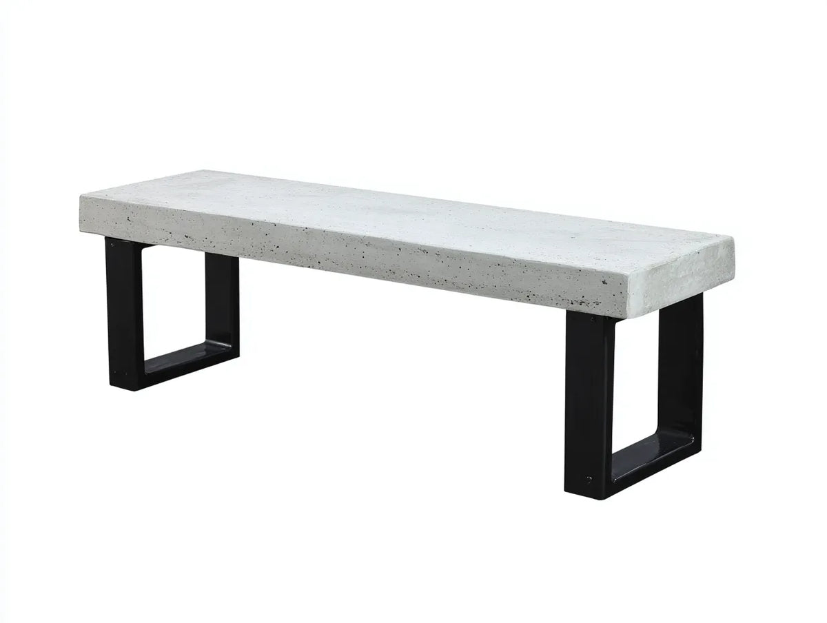 Gartenbank 170×42×46 cm - Betonoptik grau - Außenbank mit schwarzer Basis modern