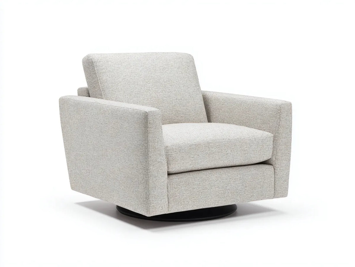 Drehsessel aus Webstoff 88×84×82 cm – Beige Schwarz – gepolsterte Kubusform
