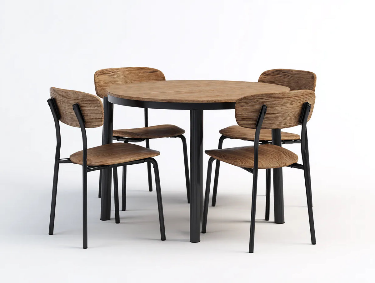 Tisch- und Stuhlset 110×110×75 cm Braun Schwarz - kompakter Rundtisch mit 4 Stühlen