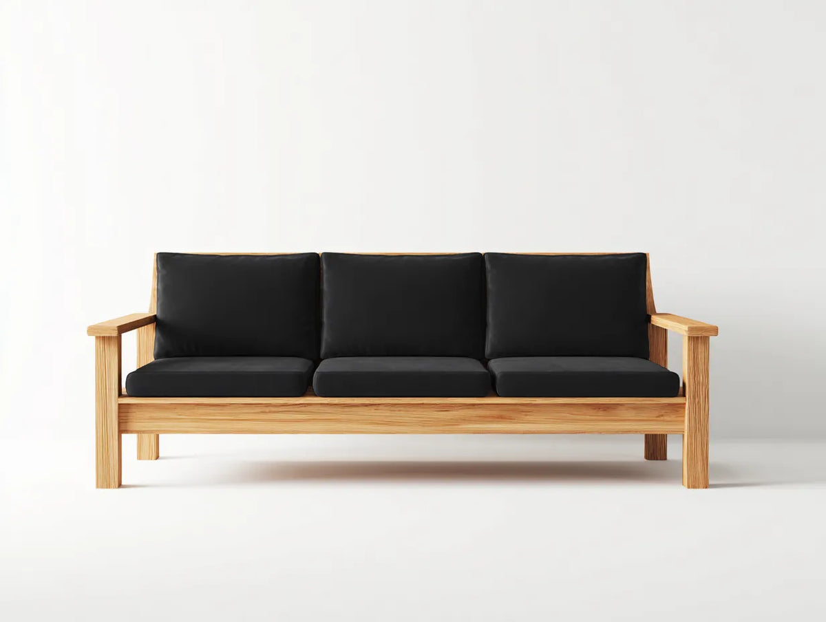 Sofa Wohnzimmer Holz 210×88×80 cm - schwarz - skandinavisches Sitzmöbel mit Holzstruktur